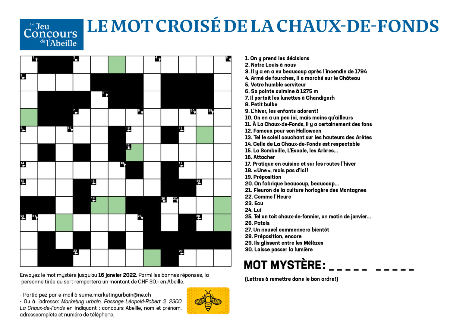 Le jeu-concours de l'Abeille : Le mot-croisé